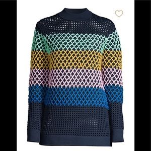 Tibi Stripe Crochet Oversize Sweater